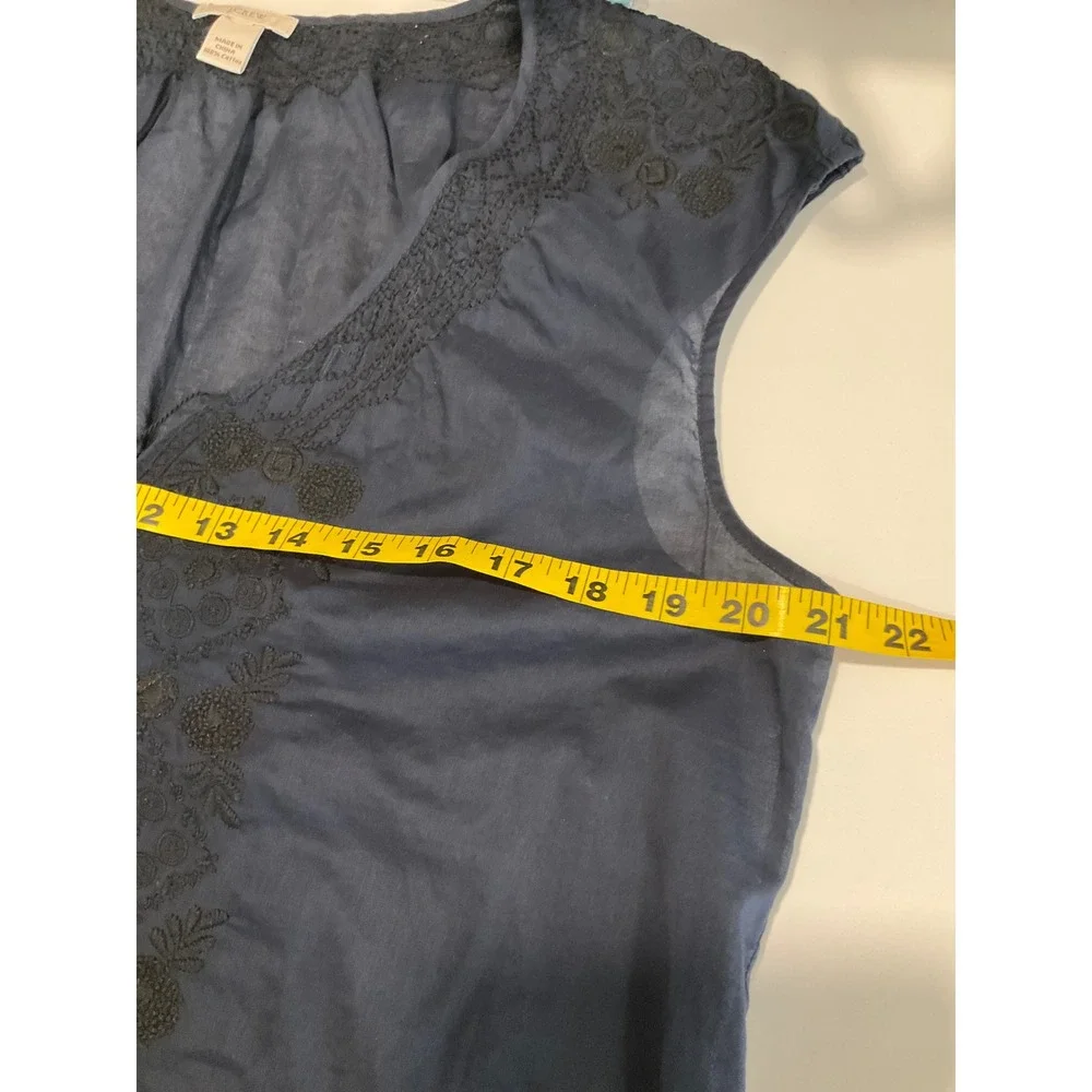 J. Crew Peasant Top Sleeveless Blue Embriodered Boho Lace Up Casual Cottagecore